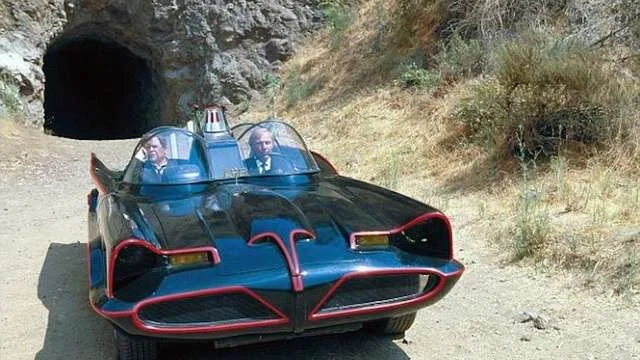 1960s Batmobile at Bronson Cave - the original Batcave entrance