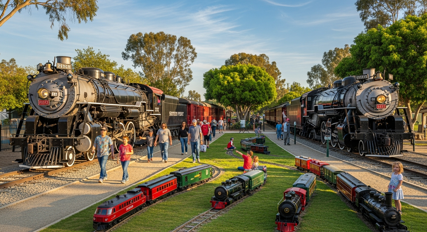 Vintage steam locomotives at Travel Town Museum in Griffith Park