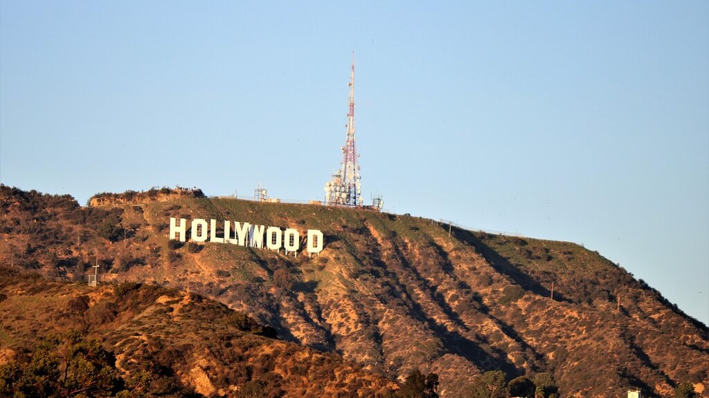 The Hollywood Sign on Mount Lee under a clear sky