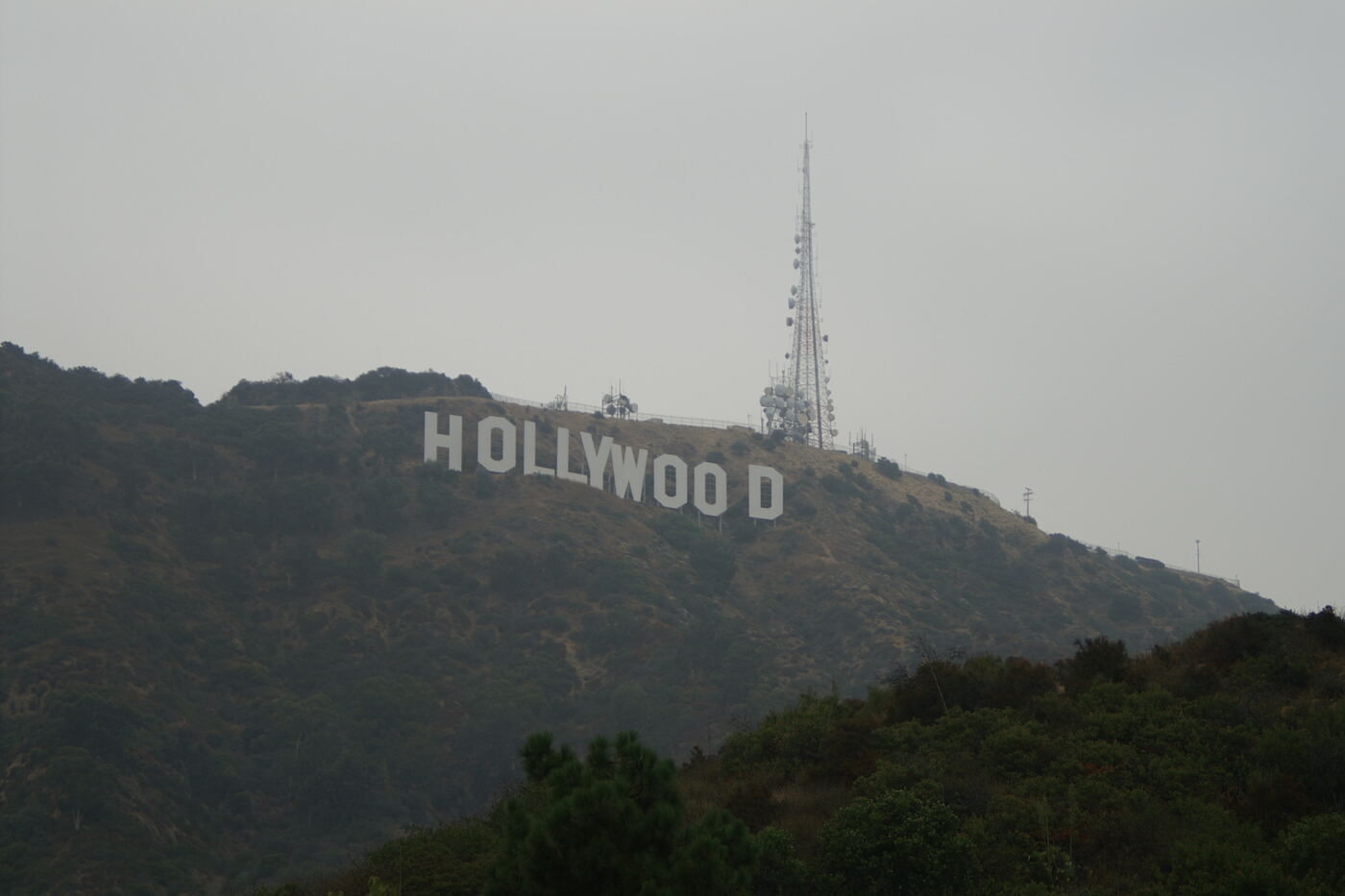 The Hollywood Sign on Mount Lee seen from Lake Hollywood Park on Canyon Lake Drive
