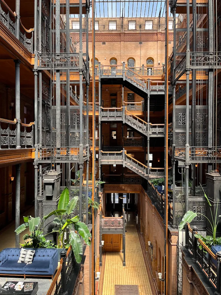 Bradbury Building interior with ornate ironwork