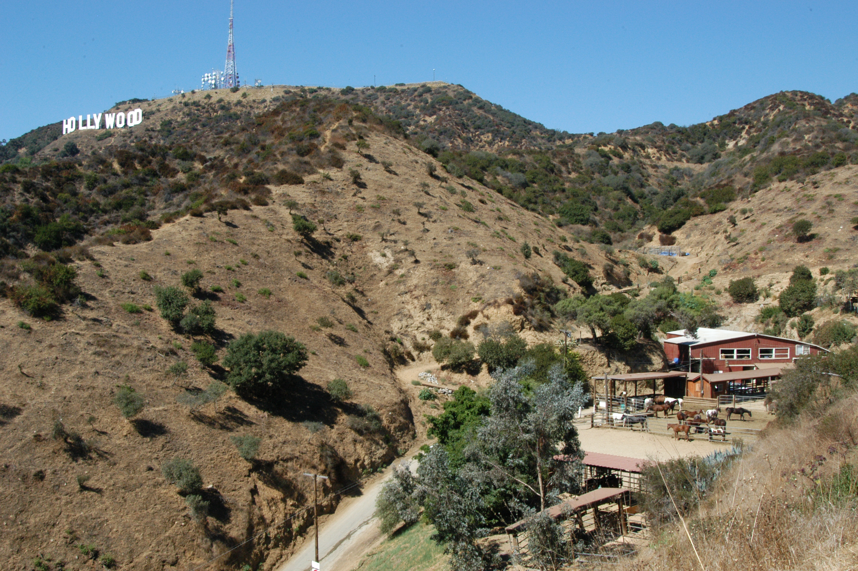Sunset Ranch barn beneath the Hollywood Sign in Griffith Park