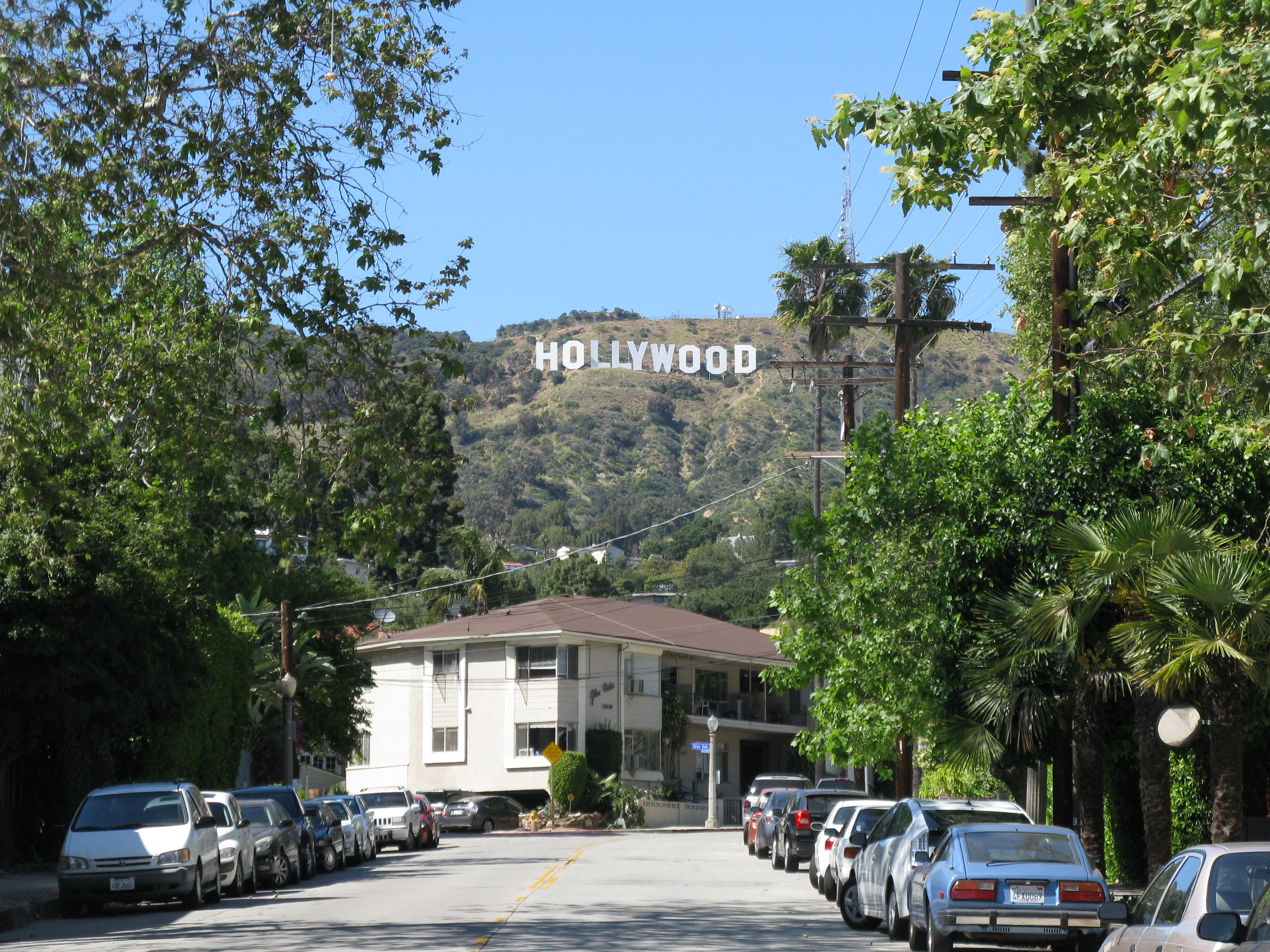 Looking up Beachwood Drive toward the Hollywood Sign in Beachwood Canyon